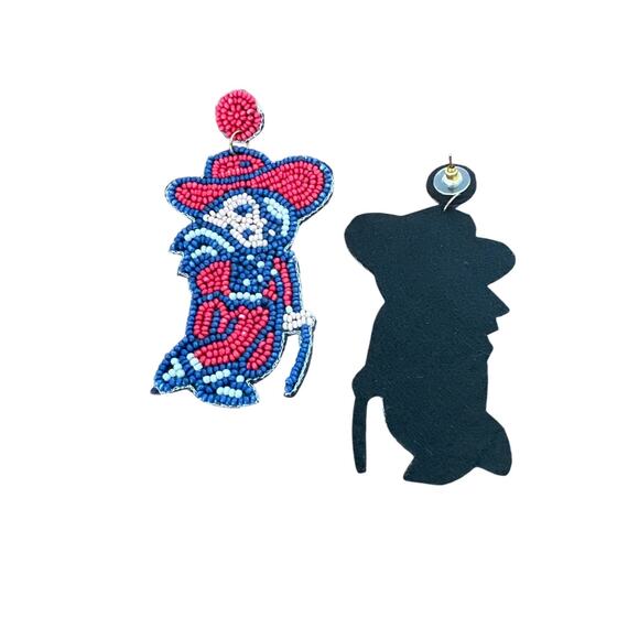Ole Miss Rebel Beaded Earrings - Col Reb Earrings - Game Day Earrings - Gift - Picture 2 of 2